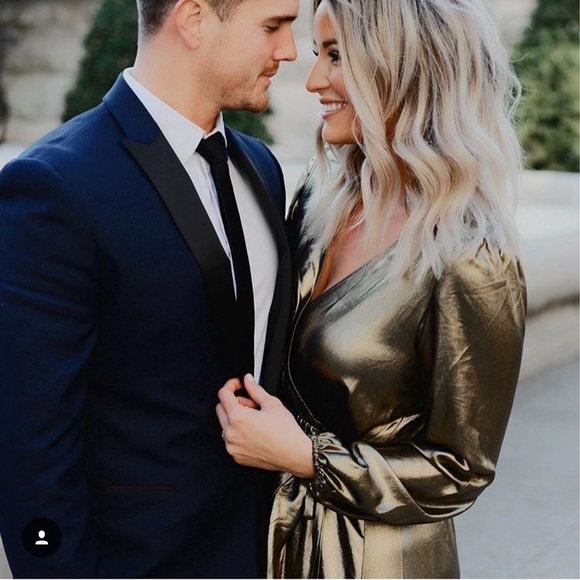 gold metallic wrap dress